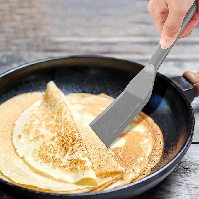 Zopeal 2 Pieces Crepe Spatula Silicone Narrow Skinny Flipper Long Heat Resistant Cooking Pancake Spatula Non Stick for Cooking Egg Burgers Pizza Pancake Steak Omelet(Black, Gray)