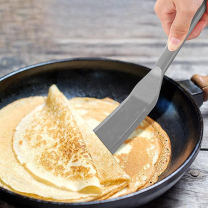 Zopeal 2 Pieces Crepe Spatula Silicone Narrow Skinny Flipper Long Heat Resistant Cooking Pancake Spatula Non Stick for Cooking Egg Burgers Pizza Pancake Steak Omelet(Black, Gray)