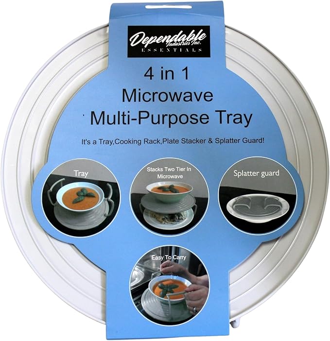 Microwave Multipurpose 4 in 1 Tray Stand Rack Splatter Guard Carry Tray Stacking Shelf (1, Gray)