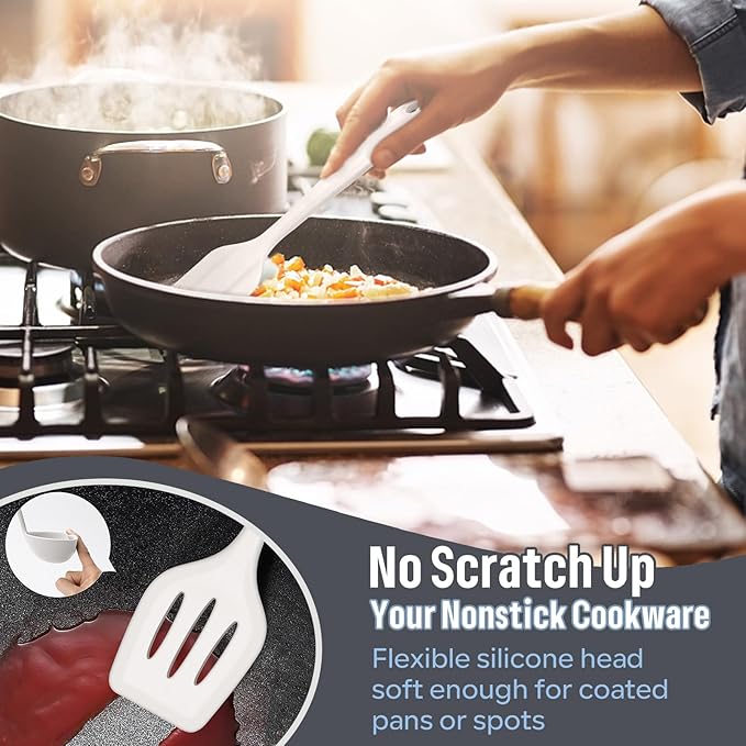 Silicone Kitchen Utensils Set, E-far 23 Pcs White Cooking Utensils Tools with Holder for Nonstick Cookware, Include Spatula/Spoon/Ladle/Tongs/Turner, Heat Resistant & Nontoxic, Dishwasher Safe - Image 7