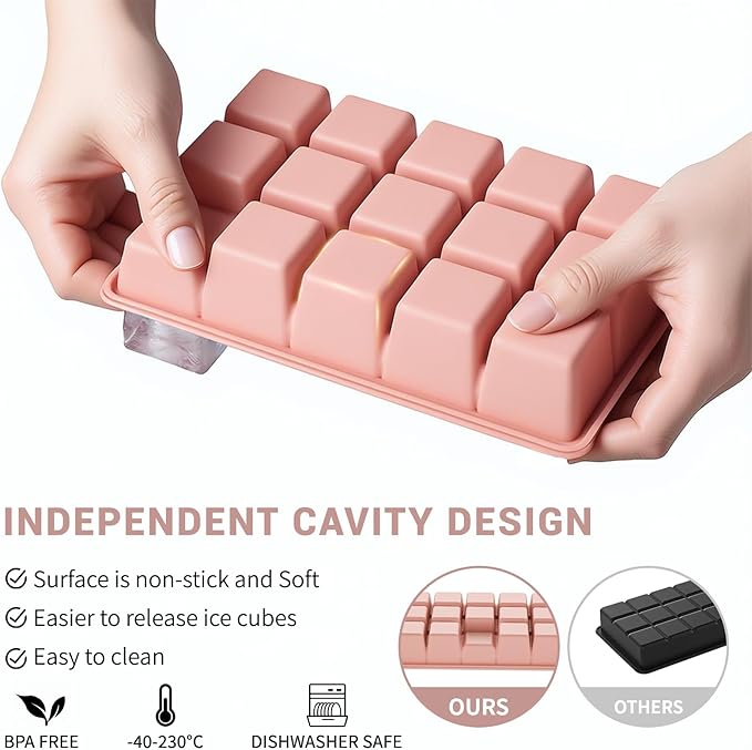 Silicone Ice Cube Tray 3 Pack - EASY RELEASE ice cube tray with lid, BPA Free Ice Cubes Trays for Freezer,ice cube mold for Cocktail,Whiskey (Mint+Pink+Blue) - Image 2