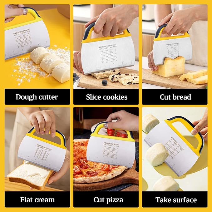 YGDZ Dough Scraper Chopper 2 Pcs, Stainless Steel Dough Cutter With Grip, Plastic Bench Scraper with Measuring Scale, Multipurpose Pizza Cutter, Pastry, Food Scraper for Baking, Dough, Bread, Cake - Image 5