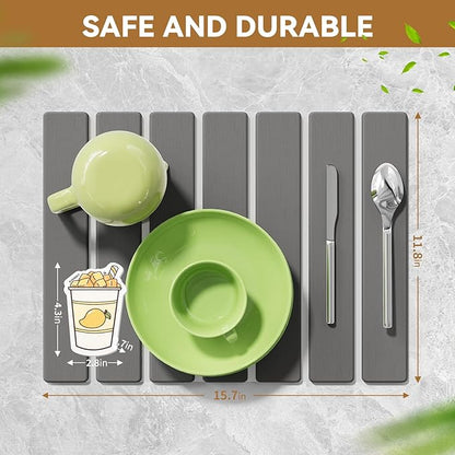 Stone Dish Drying Mat for Kitchen Counter,15.5''x11.8'' Foldable Quick Dry Stone Kitchen Mat,Eco-Friendly,Absorbent Diatomaceous Earth Mats for Dishes Bottles Cups Bathroom Any Countertop-Dark Gray - Image 6