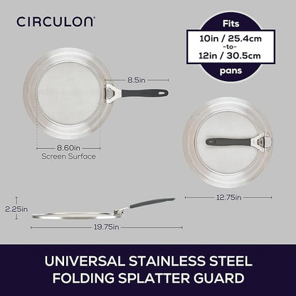 Circulon Tools and Gadgets Universal Splatter Guard Mesh Grease Cover for Pots and Pans Protects Stove, Countertop, and Kitchen from Oil when Frying, 13 Inch Splatter Guard - Stainless Steel - Image 2