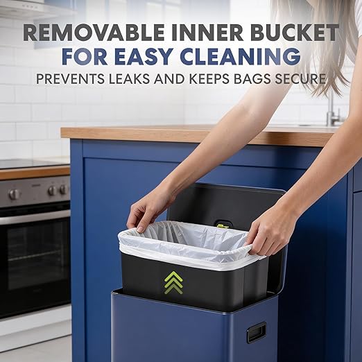 Simpli-Magic Infinity Edge 60 Liter / 16 Gallon Rectangular Hands-Free Extra Large Kitchen Step Trash Can, Soft-Close Single Lid Recycling Bin, Stainless Steel, Blue, 79683 - Image 6