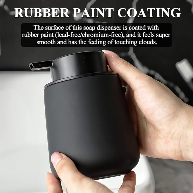 Bosilunlife Ceramic Foaming Soap Dispenser - 12Oz Bathroom Countertop Kitchen Dish Soap Pump Dispenser Foam Soap Dispenser - Rubber Paint Black