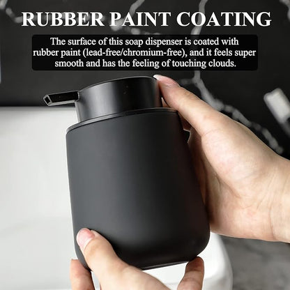 Bosilunlife Ceramic Foaming Soap Dispenser - 12Oz Bathroom Countertop Kitchen Dish Soap Pump Dispenser Foam Soap Dispenser - Rubber Paint Black