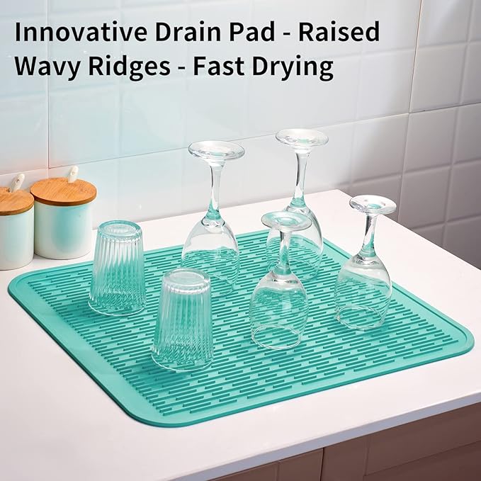 ZLR Large Silicone Dish Drying Mat (16" x 18") - XL Heavy Duty Drainboard Mat for Pots, Pans & Family Loads - Heat Resistant Trivet & Counter Protector, Easy Clean (Mint Green) - Image 8