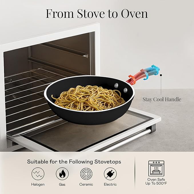 Gotham Steel 15 Pc Ceramic Cookware Set Nonstick, Ceramic Pots and Pans Set Non Stick with Steamer & Cooking Utensils, Non Toxic PFOA PFOS Free, Premium Stay Cool Handles, Oven & Dishwasher Safe - Image 6
