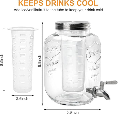 1 Gallon Glass Beverage Dispenser with Lid, Stainless Steel Spigot, Glass Drink Dispensers for Parties, Lemonade Dispenser With Ice Cylinder for Weddings, Party,Sun Tea Jar, Water Juice Dispensers - Image 2