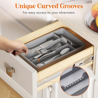 Lifewit Silverware Drawer Organizer Tray, Plastic Cutlery Storage for Kitchen, Flatware and Utensil Holder Divider for Spoons Forks Knives Tableware, 7.8 x 12.4", 4 Slots, Gray - Image 6