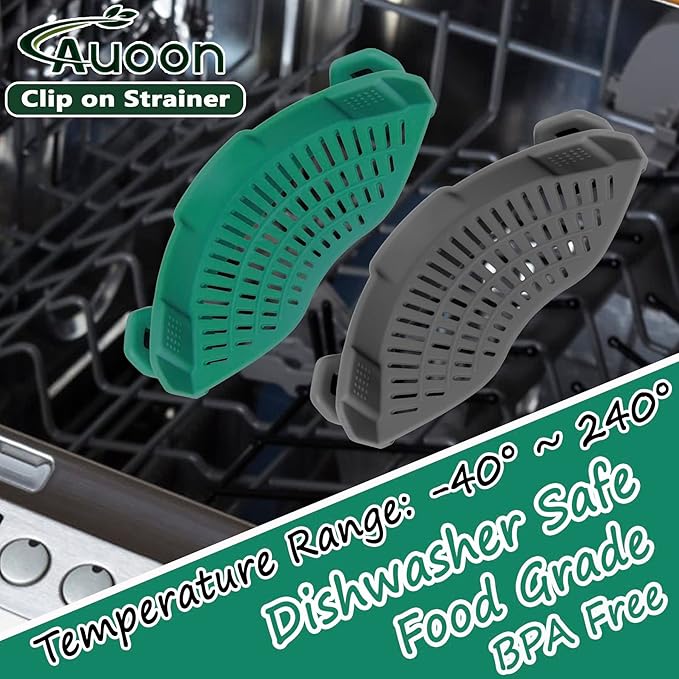 AUOON Clip On Strainer Silicone for All Pots and Pans, Pasta Strainer Clip on Food Strainer for Meat Vegetables Fruit Silicone Kitchen Colander (Sea Blue) - Image 3
