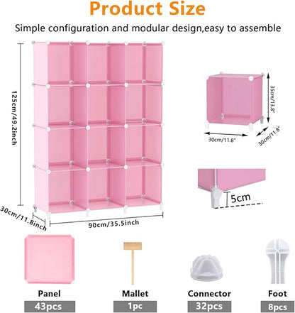 AWTATOS Cube Storage Organizer Protable Closet Organizers and Storage for Kids DIY Stackable 12 Cube Storage Shelves Clothes Organizer for Bedroom, Home, Pink - Image 3
