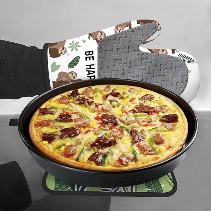 Sloth Gifts for Women, Funny Sloth Oven Mitt & Pot Holder Set, Heat Resistant Silicone Kitchen Mittens, Birthday Mother's Day Housewarming Gift Idea for Mom, Wife, BFF