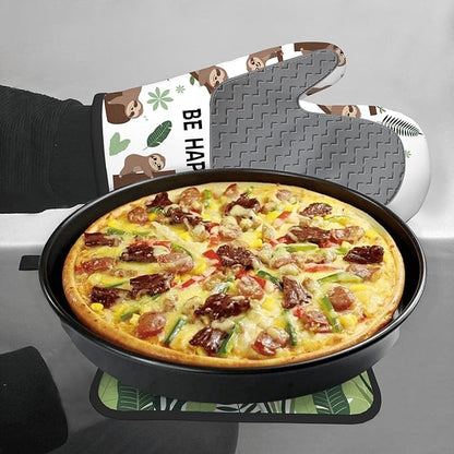 Sloth Gifts for Women, Funny Sloth Oven Mitt & Pot Holder Set, Heat Resistant Silicone Kitchen Mittens, Birthday Mother's Day Housewarming Gift Idea for Mom, Wife, BFF