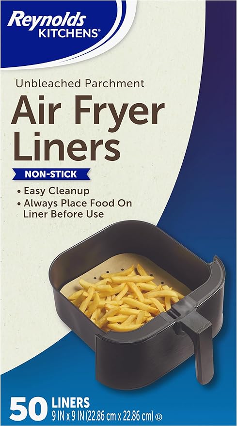 Reynolds Kitchens Air Fryer Liners Disposable, Unbleached Parchment Paper Sheets, 50 Count by ReynoldsConsumerProducts