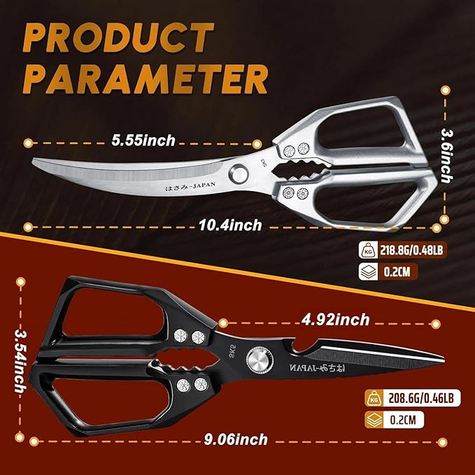 HUUSK Kitchen Scissors Set - Stainless Steel Kitchen Shear, Sharp Meat Scissors Dishwasher Safe, Heavy Duty Poultry Shears, Japanese Cooking Scissor for Food, Chicken Bones, Christmas Gift for Men - Image 6