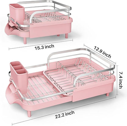 SAYZH Dish Drying Rack - Expandable Dish Rack for Kitchen Counter, Rust-Resistant Dish Drainer with Utensil Holder and Raised Guardrail, Kitchen Organizer for Cup and Bottle (Pink) - Image 8