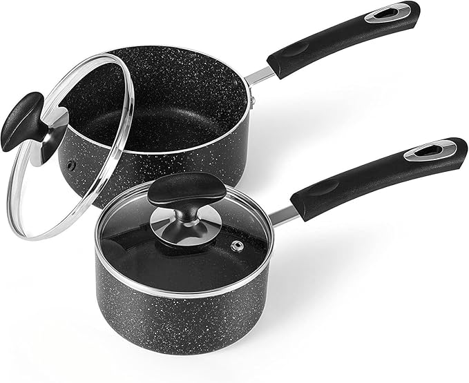 Nonstick Saucepan Set with Lid, Non Stick 1Qt & 2Qt Sauce Pan Set with Glass Lid Small Pot for Home Kitchen by HooJay