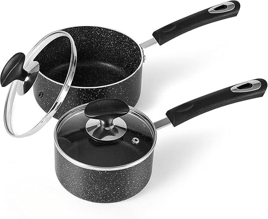 Nonstick Saucepan Set with Lid, Non Stick 1Qt & 2Qt Sauce Pan Set with Glass Lid Small Pot for Home Kitchen by HooJay