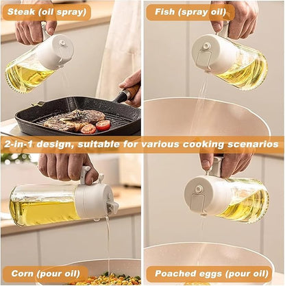 16oz/470ml Glass Olive Oil Sprayer for Cooking - 2 in 1 Olive Oil Dispenser for Kitchen Gadgets, Air Fryer, Salad, and BBQ (beige)