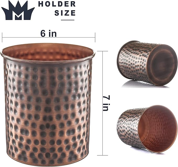 Monarch Abode Kitchen Utensil Holder – Hand Hammered Metal Antique Copper Utensil Holder, Decorative Utensil Crock for Kitchen Counter, Cooking Tool and Spatula Holder for Countertop, Caddy Organizer - Image 5