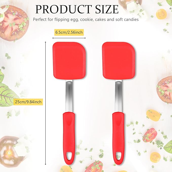Silicone Cookie Spatula Turner 2 Pack Mini Brownie Spatula Flexible Kitchen Small Silicone Turner for Nonstick Cookware Heat Resistant No Scratch Flipper for Egg Pancake(Red) - Image 2