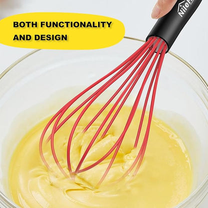 NileHome Silicone Whisk Set 8" 10" 12", 3 Pack Kitchen Whisk Kitchen Wisk Wire Whisks for Cooking, Whisking, Blending, Beating, Stirring-Red - Image 4