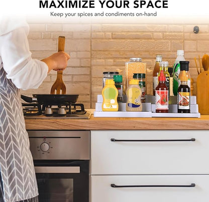 CiWiVOKi 3-Tier Expandable Spice Rack, Plastic Spice Rack Organizer for Cabinet, Adjustable Length, Non-Skid Spice Shelf Organizer for Kitchen Cabinet, Countertop or Pantry, 2 Pack, White/Grey - Image 4