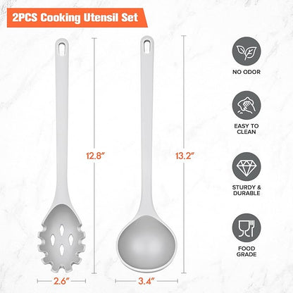 Silicone Spaghetti Spoon&Soup Ladle Cooking Utensils Set of 2,No Scratch for Nonstick Cookware,BPA Free, 450℉ Heat Resistant (GRAY) - Image 6