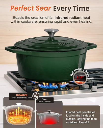 Nuwave 6QT Healthy Enameled Cast Iron Dutch Oven Pot with Lid, Heavy Duty 7-Layer Enamel, Enhanced Rust Protection, Dual Handles, Oven Safe to 500°F for Sourdough Bread Baking, Braise, Stew, Roast