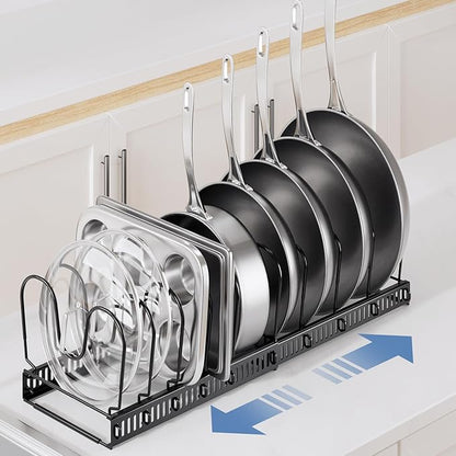 ORDORA Pots and Pans Organizer under Cabinet with Pot Lid Organizer, Expandable Rack for Pan and Pot Organizers Inside Cabinet, 12"-23" Adjustable with 10 Dividers for Kitchen Organization, Black - Image 2