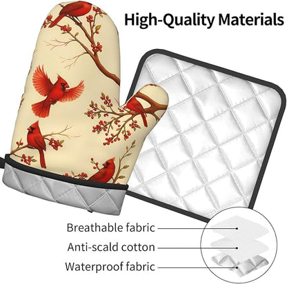 Red Cardinal Oven Mitts and Pot Holders Sets of 3, Non-Slip Christmas Heat Resistant Kitchen Gloves Hot Pad, Cardinal Gifts for Women, Rustic Christmas Kitchen Decor, Baking Cooking Grilling Gifts - Image 8