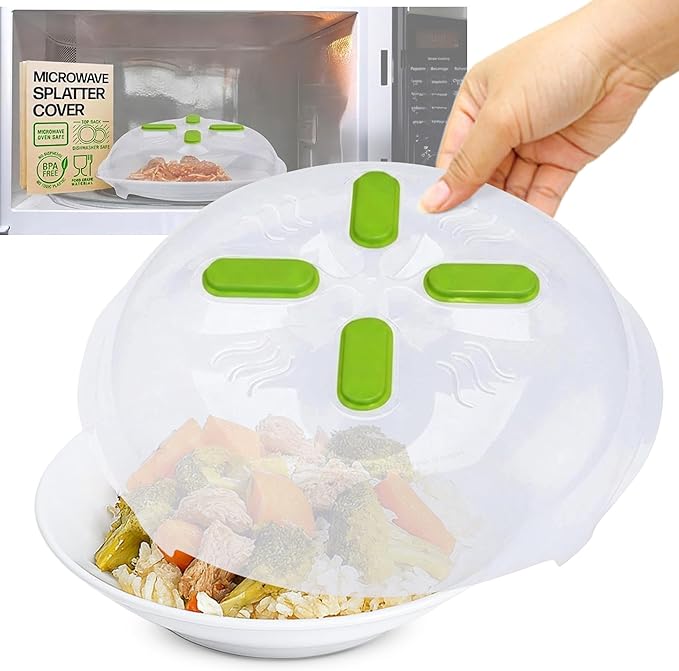 HOVER COVER Magnetic Microwave Cover for Food | Clear Microwave Splatter Cover | Microwave Plate Cover with Steam Vents | Food Grade Dish Cover | BPA-Free | Dishwasher Safe | Green by HoverCover