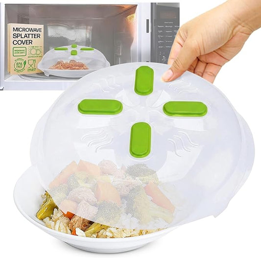 HOVER COVER Magnetic Microwave Cover for Food | Clear Microwave Splatter Cover | Microwave Plate Cover with Steam Vents | Food Grade Dish Cover | BPA-Free | Dishwasher Safe | Green by HoverCover