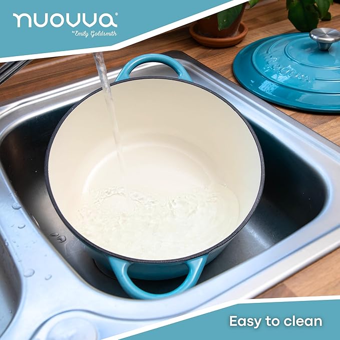 Cast Iron Dutch Oven with Lid – Non-Stick Ovenproof Enamelled Casserole Pot – Sturdy Dutch Oven Cookware – Blue, 7.3-Quart, 30cm – by Nuovva - Image 5
