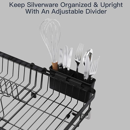 MAJALiS Expandable Stainless Steel Over The Sink Dish Drying Rack for Small Kitchen Counter Space Saving, Compact RV Plate Drainer Strainer in Black Wire Metal with Hanging Adjustable Utensil Holder - Image 9