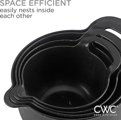 COOK WITH COLOR Nesting Plastic Mixing Bowl Set with Pour Spouts and Handles, Black Speckled, 4 Piece Non-Slip - Image 6
