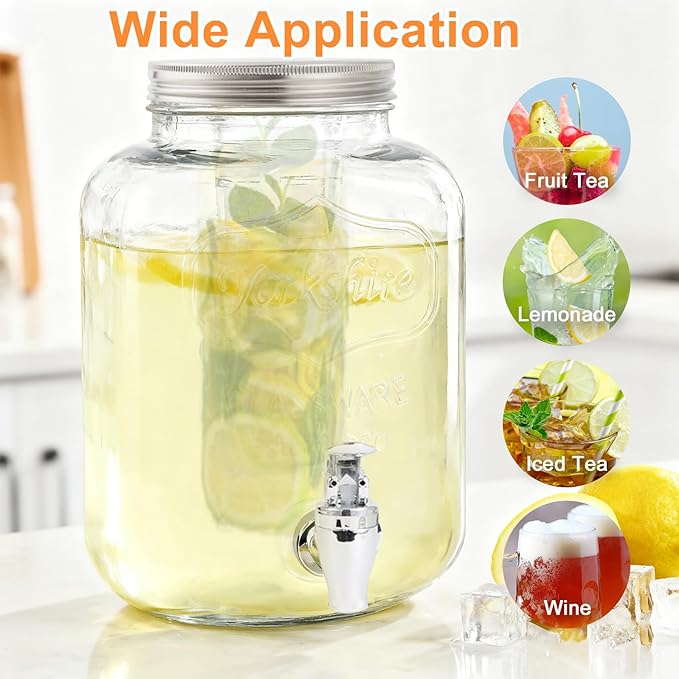 2 Gallon Glass Drink Dispensers For Parties,Beverage Dispenser with Stand,Fruit Infuser,Mason Jar Water Dispenser for Juice/Tea,Lemonade Dispenser for Parties,BPA Free Clear Water Pitcher with Spigot - Image 7