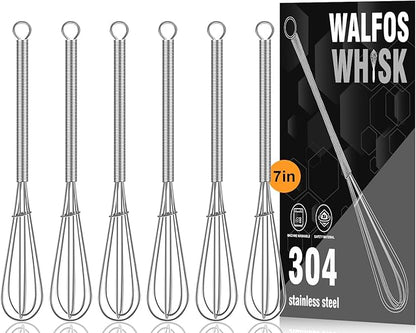 Walfos Mini Whisks Stainless Steel 6pcs; 7" - Small Whisk for Whisking, Beating Eggs, Mixing Sauces, Blending Ingredients by Walfos