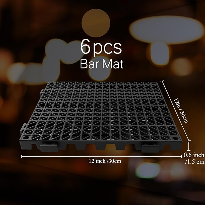 Tioncy 6 Pcs Bar Countertop Supplies Interlocking Mats 12 x 12 Inch Rubber Black Shelf Liners Bar Drying Coffee Non Slip Spills Mats for Bartending Home Cocktail Bars Restaurants - Image 2