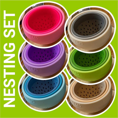 (BLUE) Nesting Can Strainer Mini Colander Set - Space Saving Small Colanders and Strainers - Multi Use Kitchen Gadget - Silicone Can Strainer