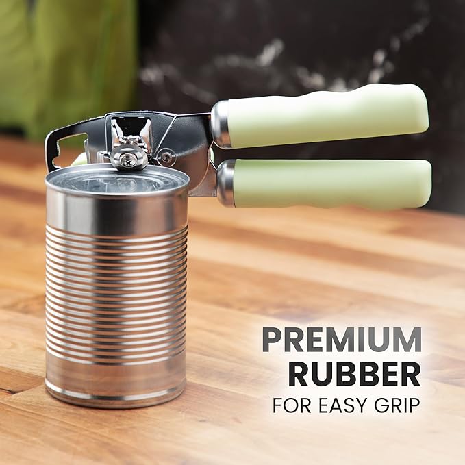 Zulay Kitchen Heavy Duty Stainless Steel Can Opener Manual with Bottle Opener - Rust Proof Manual Can Opener With Turn Knob & Comfy Soft Grip Handles - Pistachio - Image 8