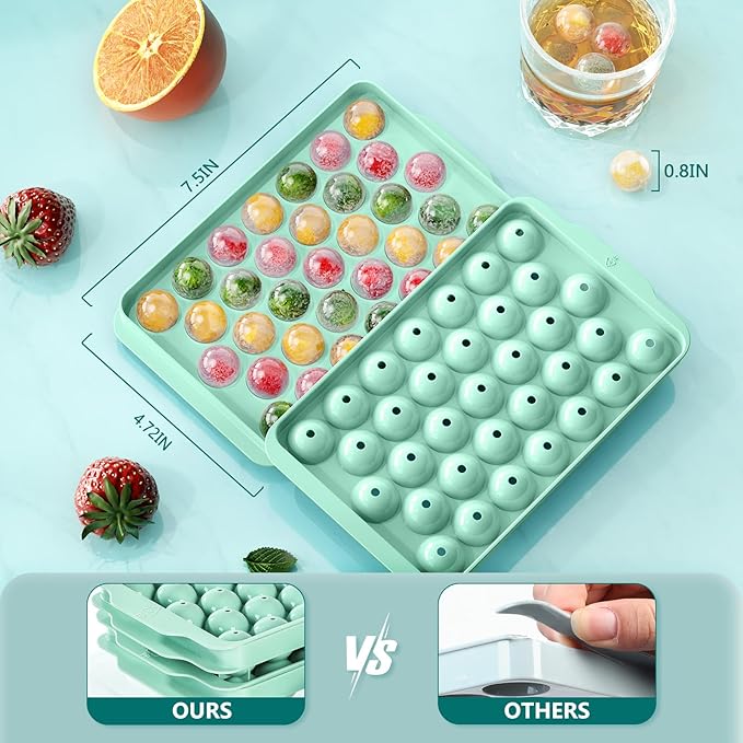 Optish 3 Pack Ice Trays for Freezer, 99 PCS Ice Cube Tray with Lid and Bin, Round Ice Cube Mold, Circle Ice Maker for Chilling Drinks (0.8 inch, Green) - Image 2
