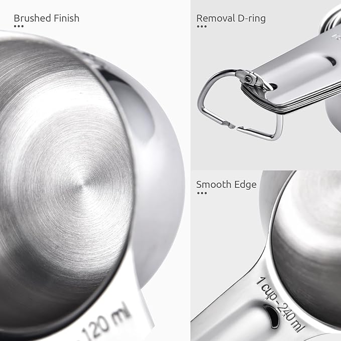 Measuring Cups and Spoons 12 Pieces: U-Taste 18/8 Stainless Steel Kitchen Metal Measure Gadgets, Heavy Duty Stackable Portion Teaspoon Tablespoon Scoop for Baking Cooking Dry & Liquid Food Ingredient - Image 6