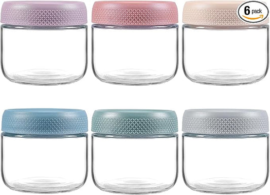 NETANY 6-pack 8oz Glass jars with Airtight Lids, Overnight Oats Containers with Lids, Wide mouth Mason Salad jars, Glass Food Storage Containers for Snacks Yogurt Spice Sugar by NETANY