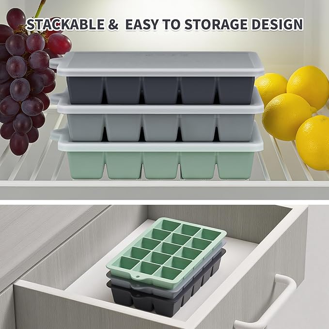 Silicone Ice Cube Tray 2 Pack, HANCELANT Ice Cube Mold, Ice Trays for Freezer with Lid for Whiskey, Baby Food, BPA Free, Easy Release - Image 6