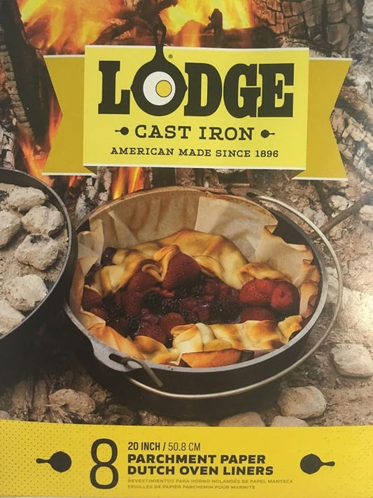 Lodge 20 Inch Diameter Parchment Paper Dutch Oven Liner - 100% Biodegradable Dutch Oven Liner - Easy Camp Cooking Cleanup - 8 Pack