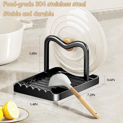 Spoon Rest with Lid Holder, Stainless Steel Lid Holder While Cooking & Organizer with Detachable Drain Tray, Anti-Rust Countertop Space Saver for Spoons, Spatulas (Black) - Image 3