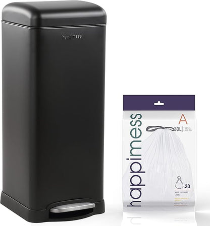 happimess HPM1007B Betty Retro 8-Gallon Step-Open Trash Can with Soft-Close Lid, Fingerprint Resistant, Modern, Minimalistic for Home, Kitchen, Laundry Room, Office, Bedroom, Bathroom, Black by Happimess
